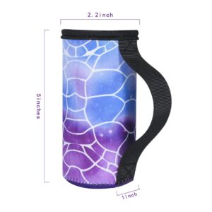 Beautyflier 12oz Slim Can Neoprene Bottle Insulator Sleeve Collapsible Drink Skinny Can Tall Can Cooler for 12 Ounce Energy Drink Beverage Beer Can (Turtle Pattern With Handle (4 Pcs))