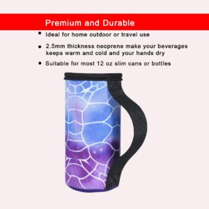 Beautyflier 12oz Slim Can Neoprene Bottle Insulator Sleeve Collapsible Drink Skinny Can Tall Can Cooler for 12 Ounce Energy Drink Beverage Beer Can (Turtle Pattern With Handle (4 Pcs))