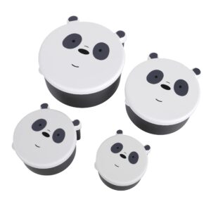 miniso we bare bears plastic food container 4 pcs set,food storage box with bpa-free leakproof bento lunch box with lids for adults kids (panda)