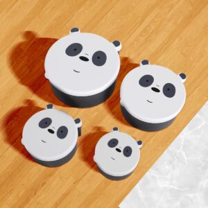 MINISO We Bare Bears Plastic Food Container 4 Pcs Set,Food Storage Box with BPA-FREE Leakproof Bento Lunch Box with Lids for Adults Kids (Panda)