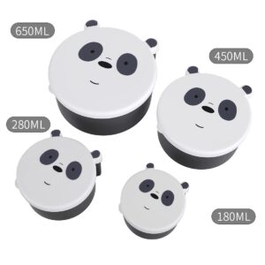 MINISO We Bare Bears Plastic Food Container 4 Pcs Set,Food Storage Box with BPA-FREE Leakproof Bento Lunch Box with Lids for Adults Kids (Panda)