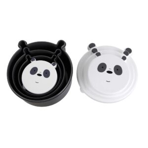 MINISO We Bare Bears Plastic Food Container 4 Pcs Set,Food Storage Box with BPA-FREE Leakproof Bento Lunch Box with Lids for Adults Kids (Panda)