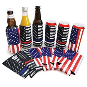 canwelux can coolers sleeves, american flag koozies, soft insulated reusable drink caddies, patriotic can sleeve for parties,events or weddings, (3 forms of us flag,12pack)