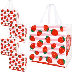 worldbazaar strawberry shopping bags reusable grocery bags 8 pcs groceries handle bags