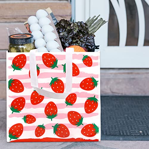 WorldBazaar Strawberry Shopping Bags Reusable Grocery Bags 8 PCS Groceries Handle Bags