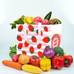 WorldBazaar Strawberry Shopping Bags Reusable Grocery Bags 8 PCS Groceries Handle Bags