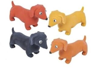 dachshund dogs 4 pack stretchable squeezy -fidget- anxiety-stress reliever, – party favor, accessory, goody bags, prizes, piñatas, stocking stuffers, carnivals