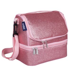 wildkin two compartment insulated lunch bag for boys & girls, perfect for early elementary lunch box bag, ideal size for packing hot or cold snacks for school & travel lunch bags (pink glitter)
