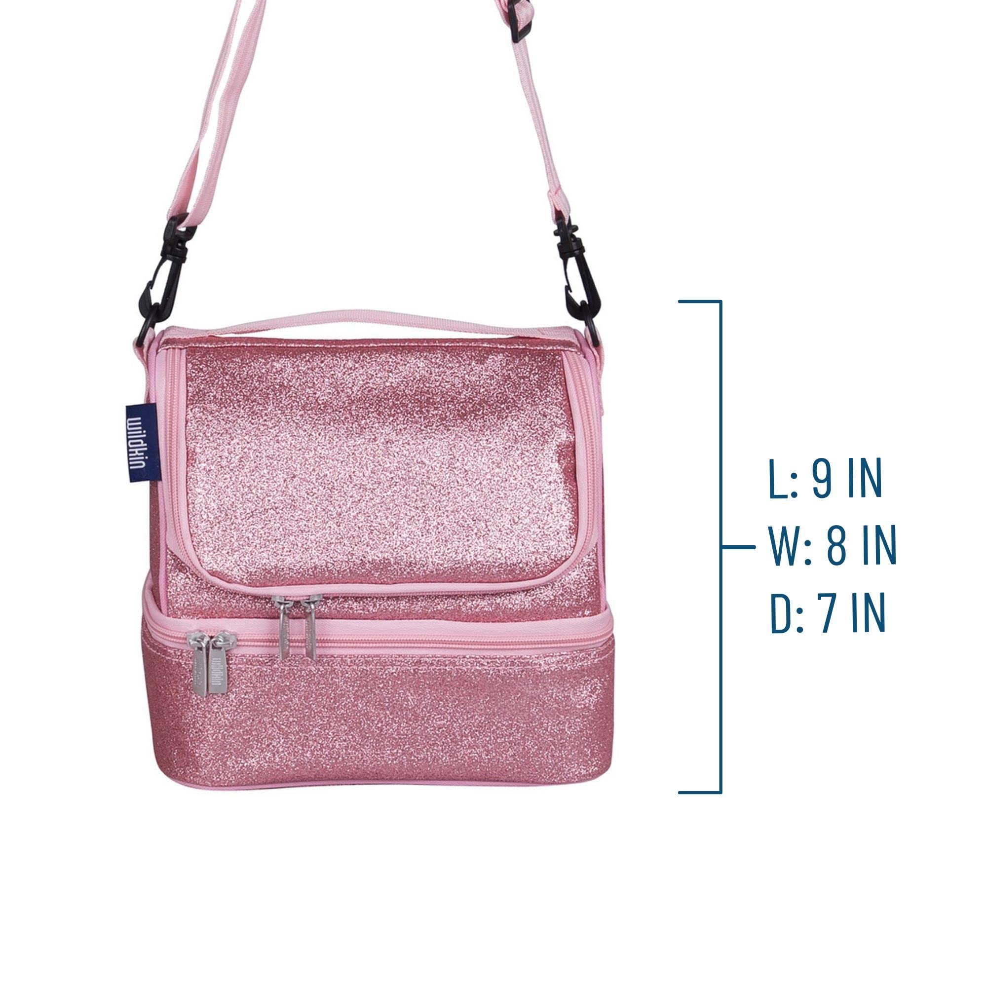 Wildkin Two Compartment Insulated Lunch Bag for Boys & Girls, Perfect for Early Elementary Lunch Box Bag, Ideal Size for Packing Hot or Cold Snacks for School & Travel Lunch Bags (Pink Glitter)