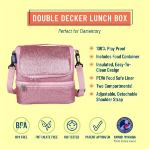 Wildkin Two Compartment Insulated Lunch Bag for Boys & Girls, Perfect for Early Elementary Lunch Box Bag, Ideal Size for Packing Hot or Cold Snacks for School & Travel Lunch Bags (Pink Glitter)