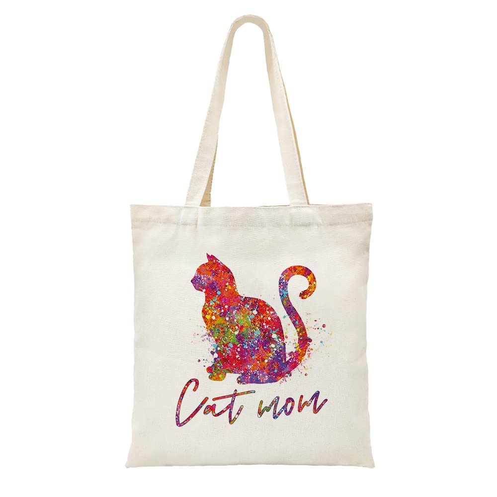 ZHANTUONE Gift for Cat Mom，Cat Lover Gifts，Perfect Gift for Any Cat Lover ，Cat Mom Gifts for Women，Watercolor cat themed gift ，Crazy Cat Lady Gift，Funny Cat Mom Canvas Tote Bag