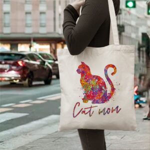 ZHANTUONE Gift for Cat Mom，Cat Lover Gifts，Perfect Gift for Any Cat Lover ，Cat Mom Gifts for Women，Watercolor cat themed gift ，Crazy Cat Lady Gift，Funny Cat Mom Canvas Tote Bag