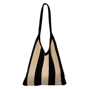 enbei the tote bags for women aesthetic shoulder handbagsshoulder shopping bag crocheted bags large large tote bag cute (black khaki stripes)