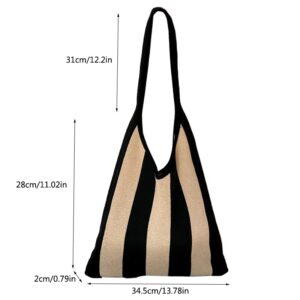 ENBEI The tote bags for women aesthetic Shoulder HandbagsShoulder Shopping Bag crocheted Bags large large tote Bag cute (Black khaki stripes)