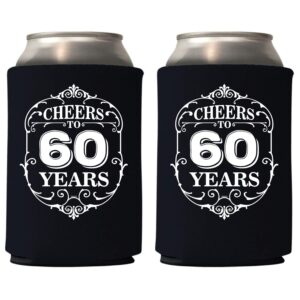 veracco cheers to 60 years 60th birthday gift sixty and fabulous party favors decorations can coolie holder (black, 12)