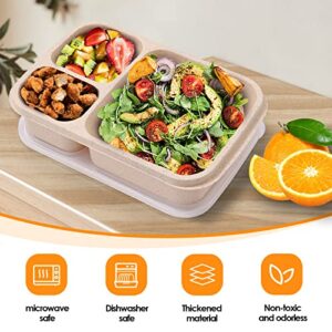 Mcostar Bento Lunch Box, 4 Pack Lunch Box for Kids, 3-Compartment Meal Prep Containers Reusable, Durable BPA Free Wheat Straw Food Storage Bento Boxes Suitable for Schools, Companies,Work and Travel