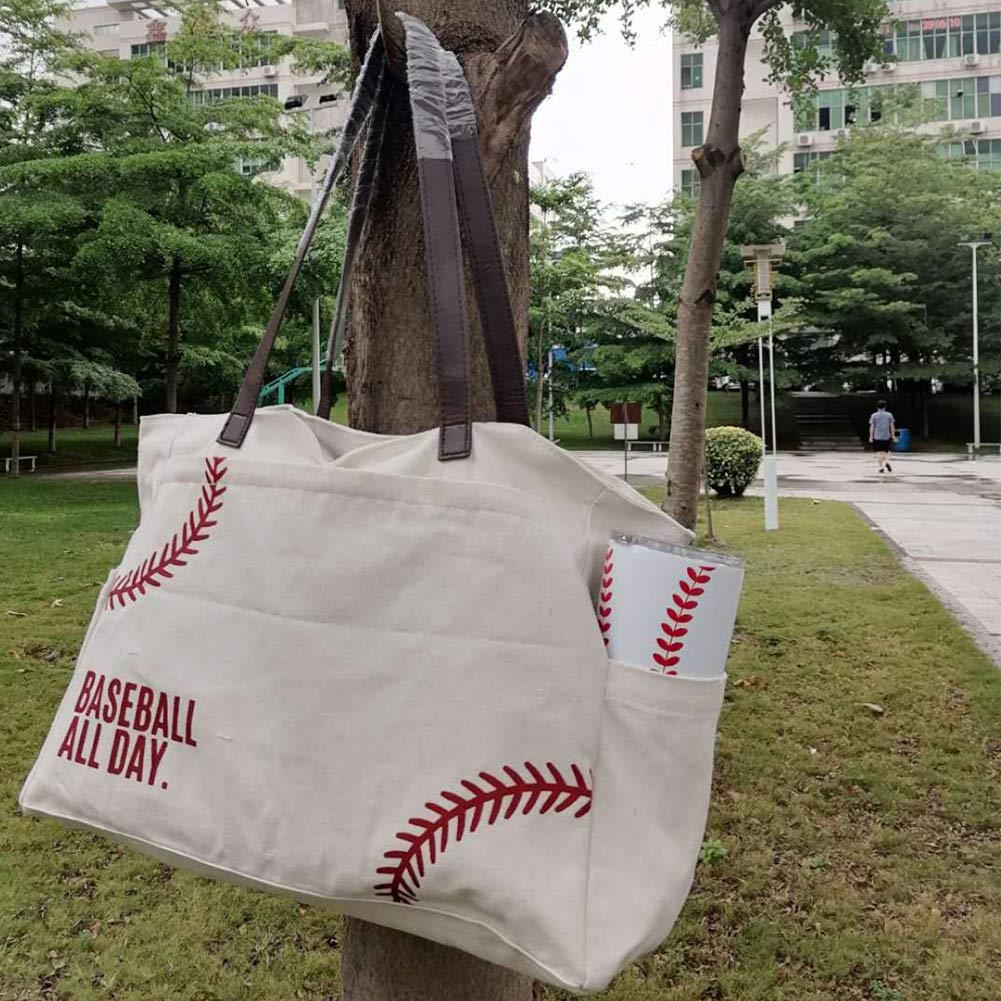 JIU HONG CHAO Baseball Mom Tote Handbag & 20OZ Tumbler Mugs Packages Baseball Embroidery Sports Mom Bag Baseball Themed Gifts for Women Baseball Coaches Lover