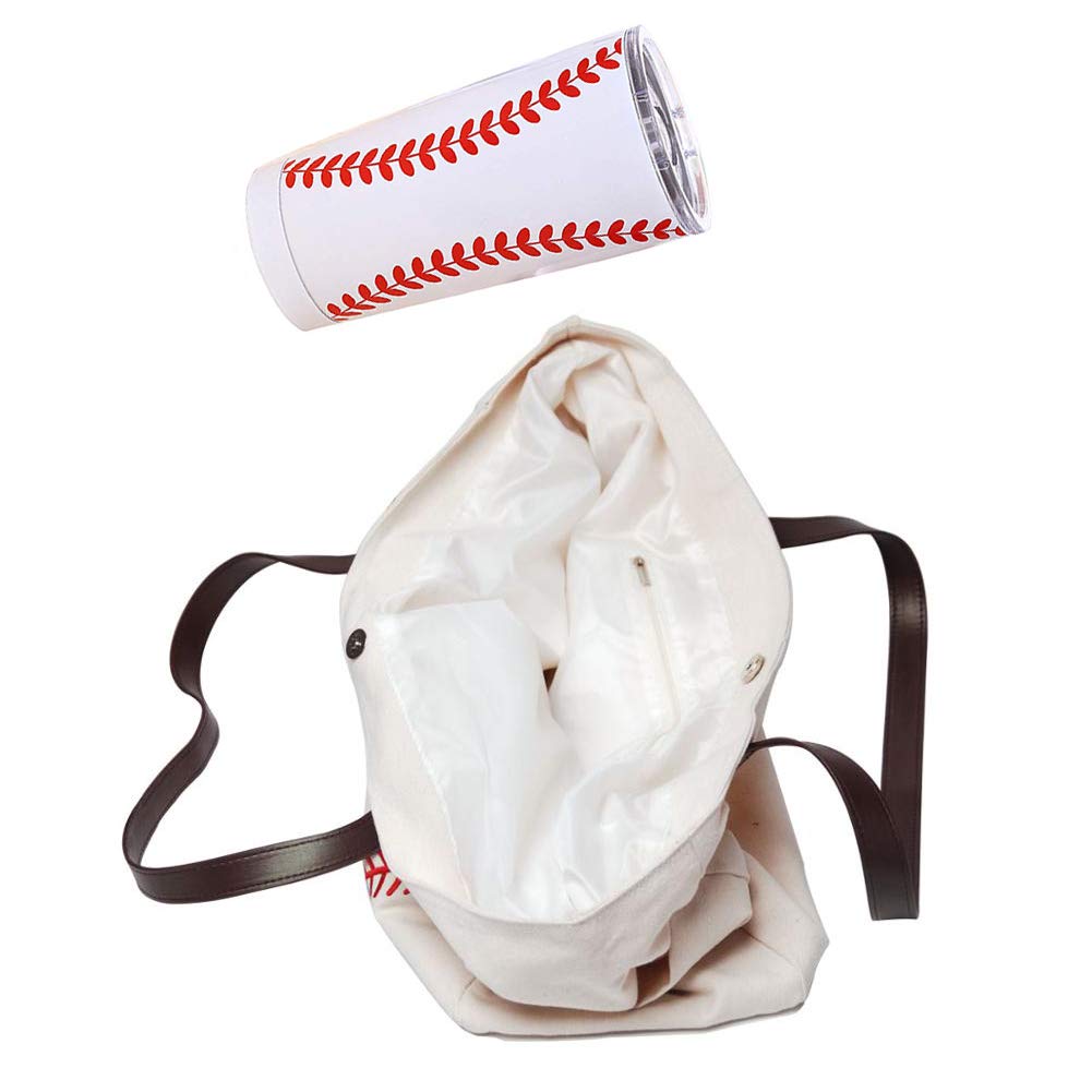 JIU HONG CHAO Baseball Mom Tote Handbag & 20OZ Tumbler Mugs Packages Baseball Embroidery Sports Mom Bag Baseball Themed Gifts for Women Baseball Coaches Lover