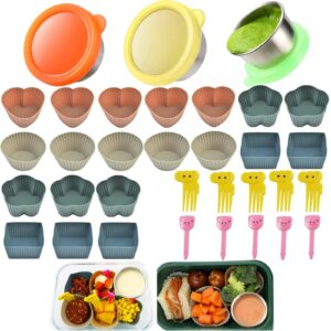 gpurplebud bento box accessories - 20 pcs silicone lunch box dividers, 10pcs food picks, 3 x1.7 oz salad dressing container to go, lunch accessories for bento box