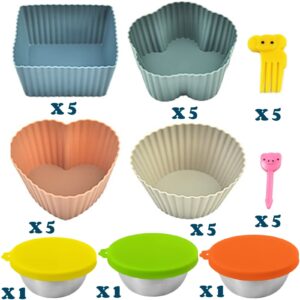 Gpurplebud Bento Box Accessories - 20 Pcs Silicone Lunch Box Dividers, 10PCS Food Picks, 3 x1.7 oz Salad Dressing Container To Go, Lunch Accessories for Bento Box