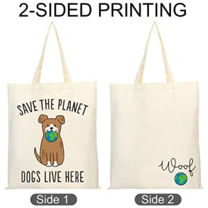 LotFancy Canvas Tote Bag for Women, Large Cute Tote Bag with Inner Pocket, Double Printed Reusable Grocery Bag for Shopping Beach School Travel, Gifts for Dog Lovers