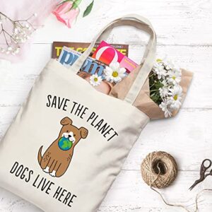 LotFancy Canvas Tote Bag for Women, Large Cute Tote Bag with Inner Pocket, Double Printed Reusable Grocery Bag for Shopping Beach School Travel, Gifts for Dog Lovers