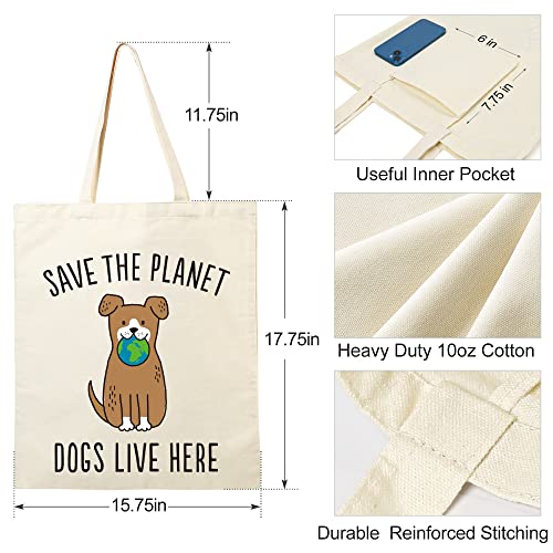 LotFancy Canvas Tote Bag for Women, Large Cute Tote Bag with Inner Pocket, Double Printed Reusable Grocery Bag for Shopping Beach School Travel, Gifts for Dog Lovers