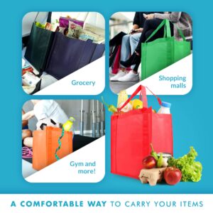 Simply Green Solutions - Reusable Grocery Bags, Wide Tote Bags with 20-Inch Reinforced Handle, Shopping Bags for Groceries, Reusable Gift Bags with Handles, 13 x 15 x 10, 10 Color Variety, Pack of 10