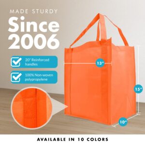 Simply Green Solutions - Reusable Grocery Bags, Wide Tote Bags with 20-Inch Reinforced Handle, Shopping Bags for Groceries, Reusable Gift Bags with Handles, 13 x 15 x 10, 10 Color Variety, Pack of 10