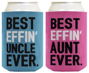 aunt uncle gifts best effin' aunt and uncle ever funny aunt uncle announcement aunt uncle gift set 2 pack can coolie drink coolers coolies blue & pink