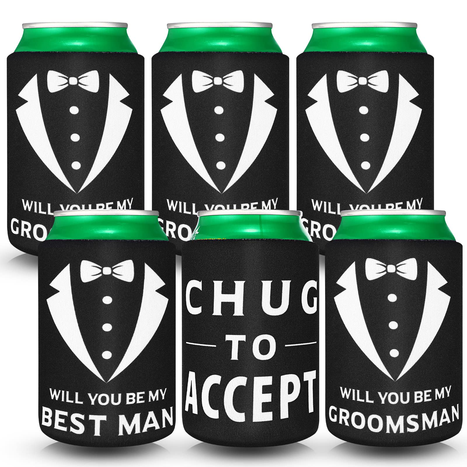 Sacubee 6 Pack Groomsmen Best Man Proposal Can Coolers Bachelor Gifts Groomsmen Gifts Funny Novelty Neoprene Hugger Can Sleeve Favors for Bachelor Party for Wedding Party Beer Holder