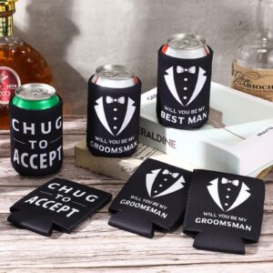 Sacubee 6 Pack Groomsmen Best Man Proposal Can Coolers Bachelor Gifts Groomsmen Gifts Funny Novelty Neoprene Hugger Can Sleeve Favors for Bachelor Party for Wedding Party Beer Holder