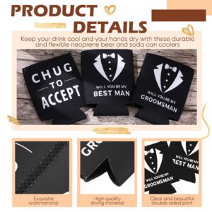 Sacubee 6 Pack Groomsmen Best Man Proposal Can Coolers Bachelor Gifts Groomsmen Gifts Funny Novelty Neoprene Hugger Can Sleeve Favors for Bachelor Party for Wedding Party Beer Holder