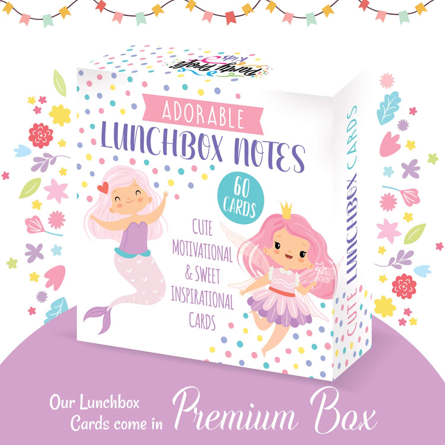 Party Profi Lunch Box Notes for Kids - 60 Adorable Motivational and Cute Inspirational Thinking of You Cards for Girls Lunchbox