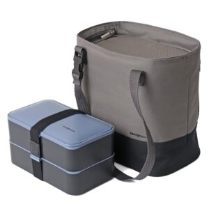 bentoheaven premium bento lunch box with insulated lunch bag - includes sauce cup, divider, cutlery & chopsticks - made of oxford fabric