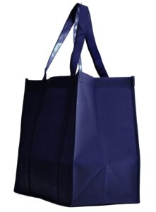 gift expressions grocery tote bag | 10 pack | navy | large gift reusable eco friendly stand up bottom, recyclable non-woven shopping bags