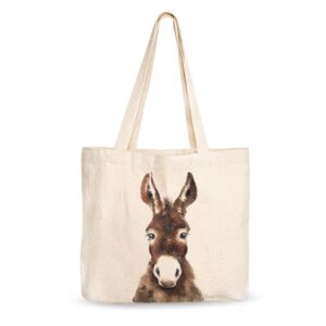 canvas tote bag, animal design, heavy duty gusseted, 100% natural cotton, for shopping, grocery, laptop, school books (t-donkey-xl)