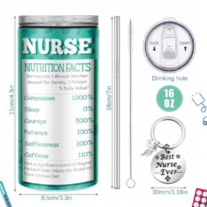 Didaey 4 Pcs Nurse Gifts Include 2 Pcs 16 oz Nurse Tumblers Nurse Nutrition Facts 4 in 1 Tumbler Can Cooler Cup Stainless Steel Insulated Nursing Mug and 2 Pcs Nurse Appreciation Keychain for Nurses