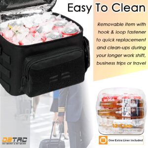 DBTAC Tactical Lunch Box, Large Insulated Lunch Bag Fits 12-Cans w/Water Bottle Pocket | Leakproof Lunch Cooler Tote for EDC Work Travel | Soft & Collapsible Easy-Clean Liner x2, Black