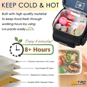 DBTAC Tactical Lunch Box, Large Insulated Lunch Bag Fits 12-Cans w/Water Bottle Pocket | Leakproof Lunch Cooler Tote for EDC Work Travel | Soft & Collapsible Easy-Clean Liner x2, Black