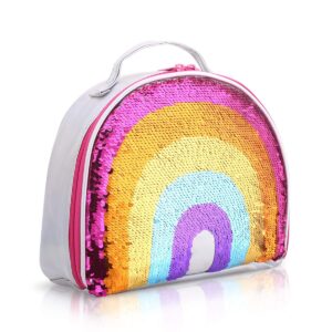 Eoncore Insulated Lunch Bag Bento Box Reversible Sequin lunch bags Rainbow Lunch Tote Bag Makeup Bag Snack Bags for Girls Women Kids