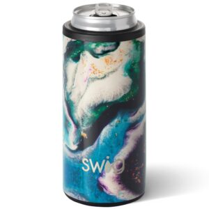 swig slim can cooler, insulated skinny can holder, stainless steel can cooler for tall skinny cans, skinny can cooler compatible with white claw, truly, high noon, michelob ultra (aurora)
