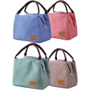 lunch tote bag 4pcs reusable lunch bag portable insulated cooler bag thermal lunch organizer bag for work picnic (green+red+brown+blue) group02