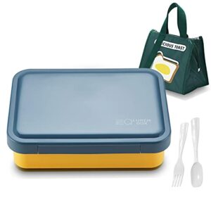 zzq bento box lunch box, lunch box containers for kids & adults, 4 compartment container for schools lunch with bag, cutlery, microwave safe, bpa free on-the-go meal prep containers (yellow)