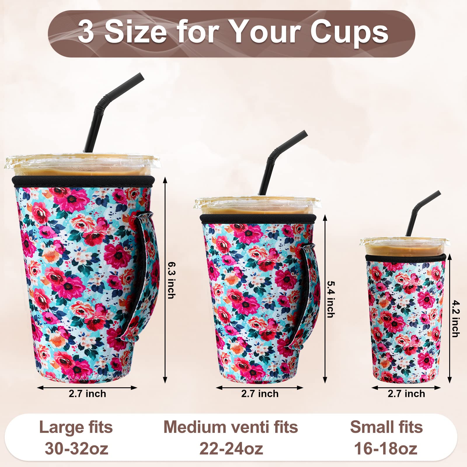 30 Pcs Reusable Iced Coffee Sleeve for Cold Beverages Cups Reusable Neoprene Insulator cup Sleeve with Handle Neoprene Holder Suitable for Hot And Cold Coffee or Ice Drink Fits 16-32oz Cups