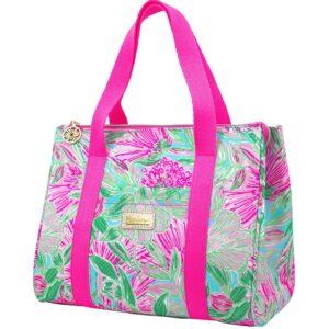 Lilly Pulitzer Cute Lunch Bag for Women, Large Capacity Insulated Tote Bag, Pink/Green Mini Cooler with Storage Pocket and Shoulder Straps, Coming in Hot