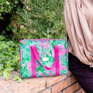 Lilly Pulitzer Cute Lunch Bag for Women, Large Capacity Insulated Tote Bag, Pink/Green Mini Cooler with Storage Pocket and Shoulder Straps, Coming in Hot