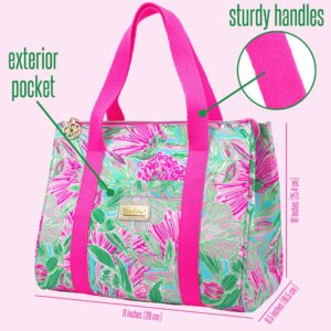 Lilly Pulitzer Cute Lunch Bag for Women, Large Capacity Insulated Tote Bag, Pink/Green Mini Cooler with Storage Pocket and Shoulder Straps, Coming in Hot