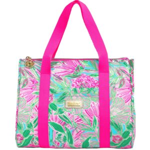 Lilly Pulitzer Cute Lunch Bag for Women, Large Capacity Insulated Tote Bag, Pink/Green Mini Cooler with Storage Pocket and Shoulder Straps, Coming in Hot