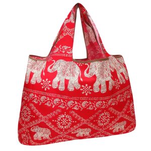 allydrew large foldable tote nylon reusable grocery bags, regal elephants